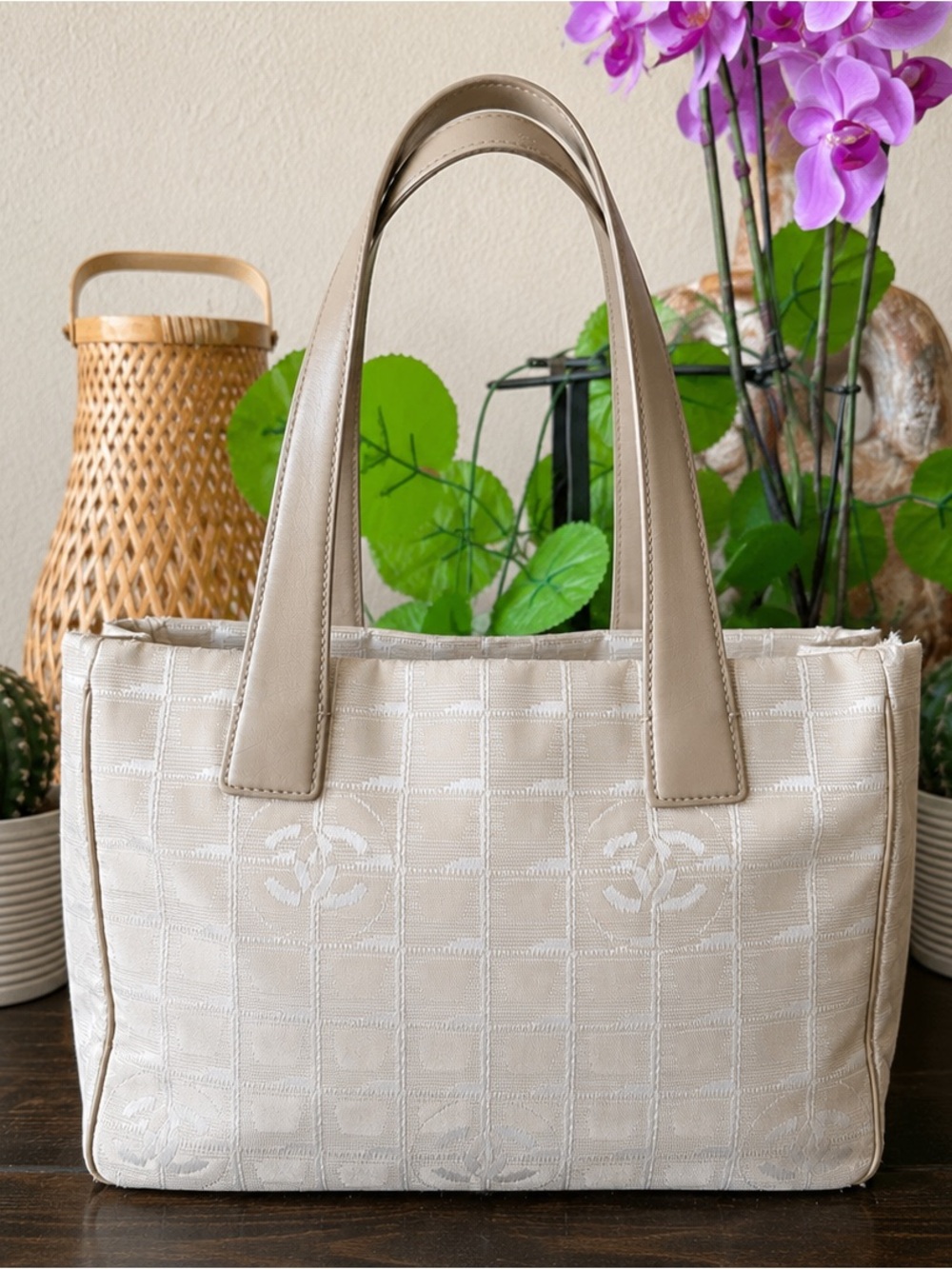 CHANEL Cream Quilted Tote with Neutral Trim